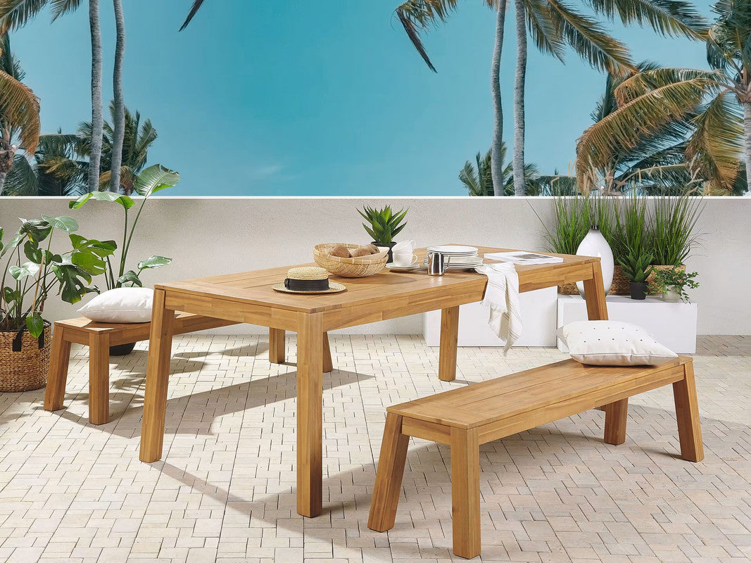 Dining Set for 6 People in Light Acacia Wood